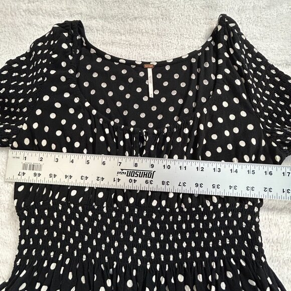 Free People Womens Polka Dot Smocked Peplum Crop Top Medium Black Bell Sleeves - Picture 6 of 7